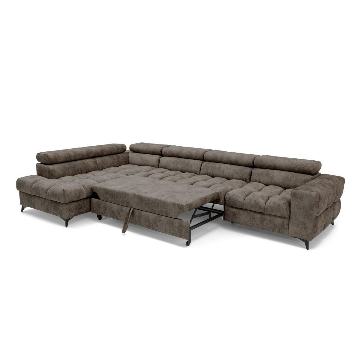 ECKSOFA PUDDING MAXI L Links mit Schlaffunktion 125x195 Velours Braun - Schwarz/Braun, Holz/Textil (350/203cm) - Muffo