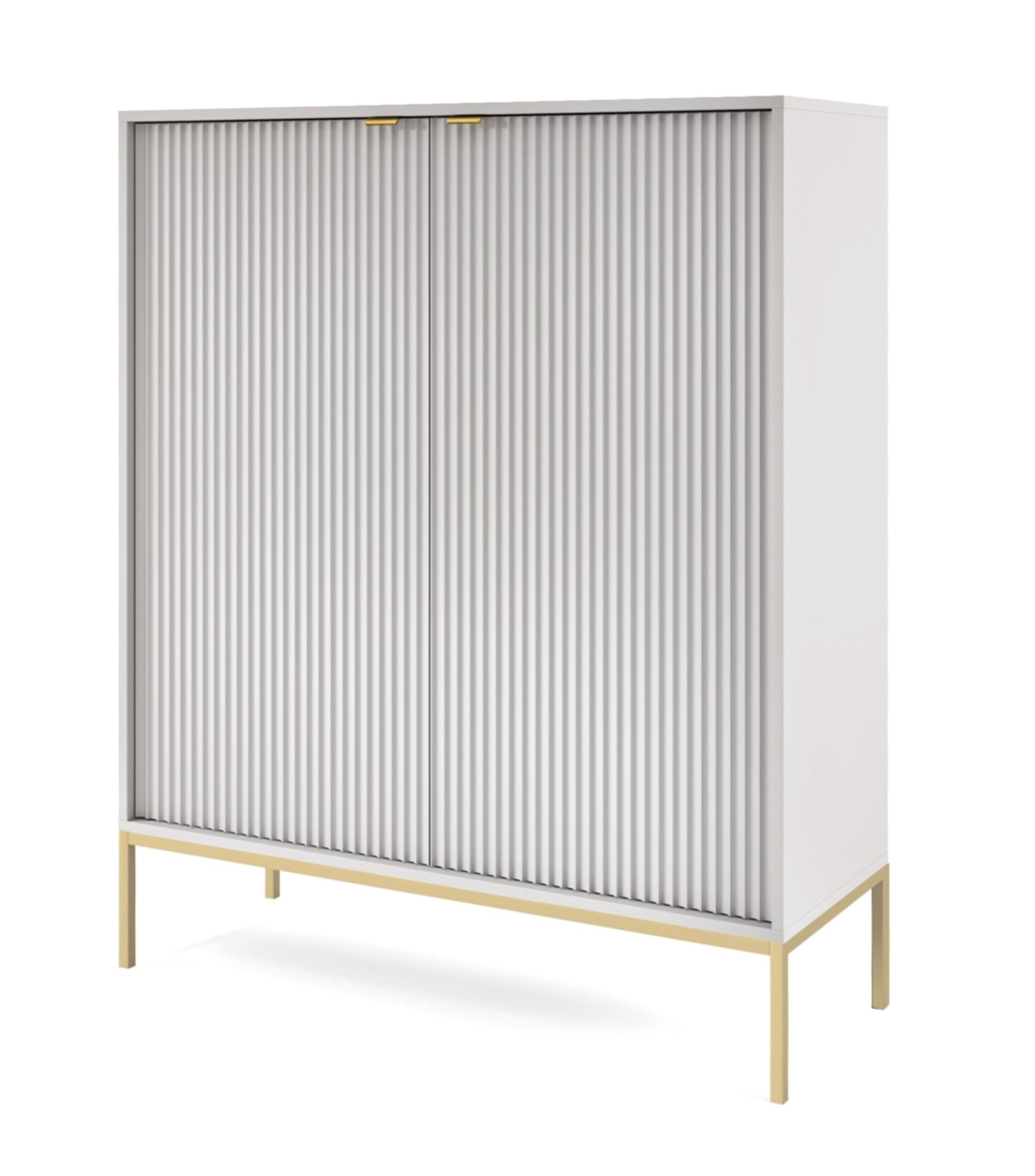 SIDEBOARD Eternas 2T Grau 104/125/39 cm – goldene Füße, mit geriffelten Fronten - Goldfarben/Grau, Holzwerkstoff (104/125/39cm) - AX Living