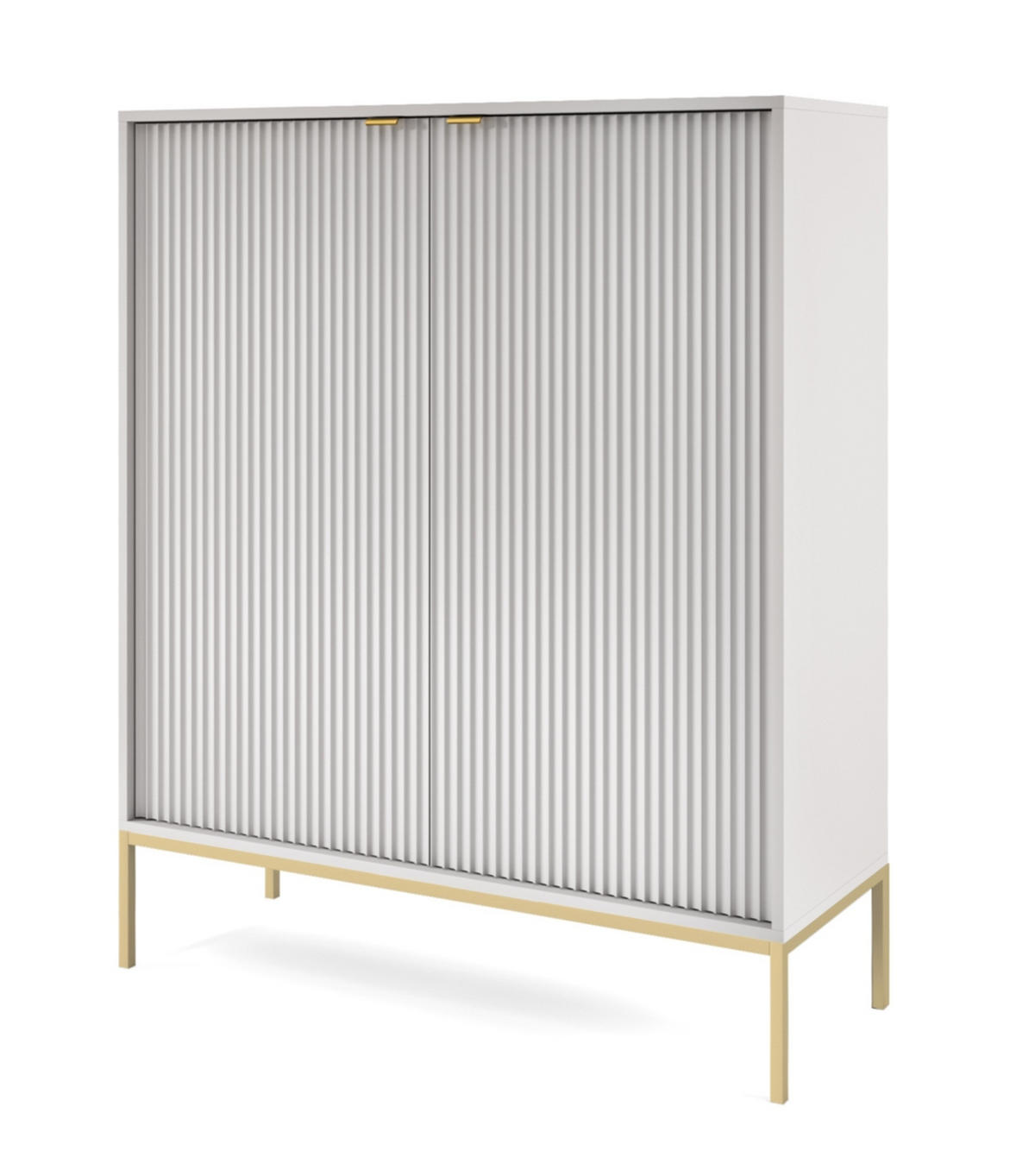 SIDEBOARD Eternas 2T Grau 104/125/39 cm – goldene Füße, mit geriffelten Fronten - Goldfarben/Grau, Holzwerkstoff (104/125/39cm) - AX Living