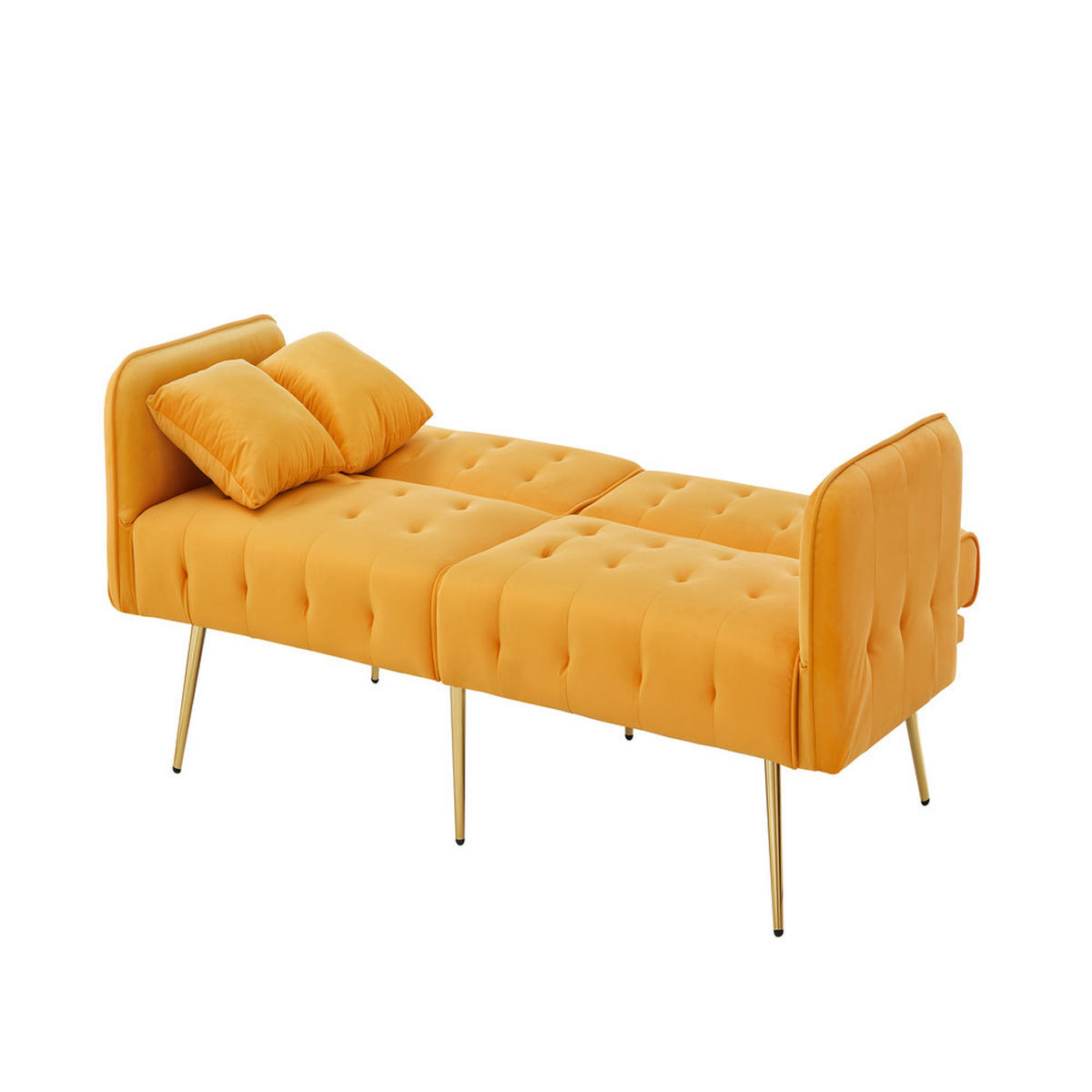 SOFA Zweisitzer Sofabett Verstellbare Lehne Velours Großzügiger Schlafbereich - Gelb, Holz (89.92/18.03/80.52cm) - FLIEKS