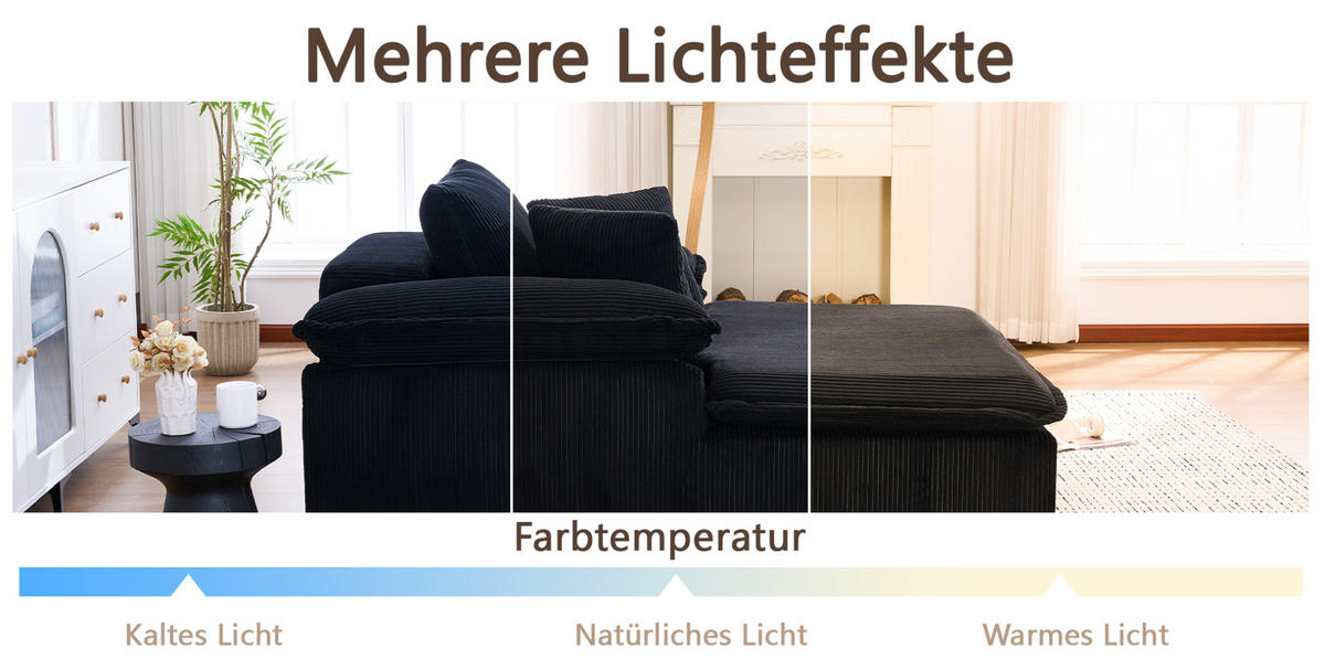 RELAXSOFA Cord ergonomisch mit breiten Armlehnen 177/122/92 cm Schwarz - Schwarz, Textil (122/92/177cm) - Redom