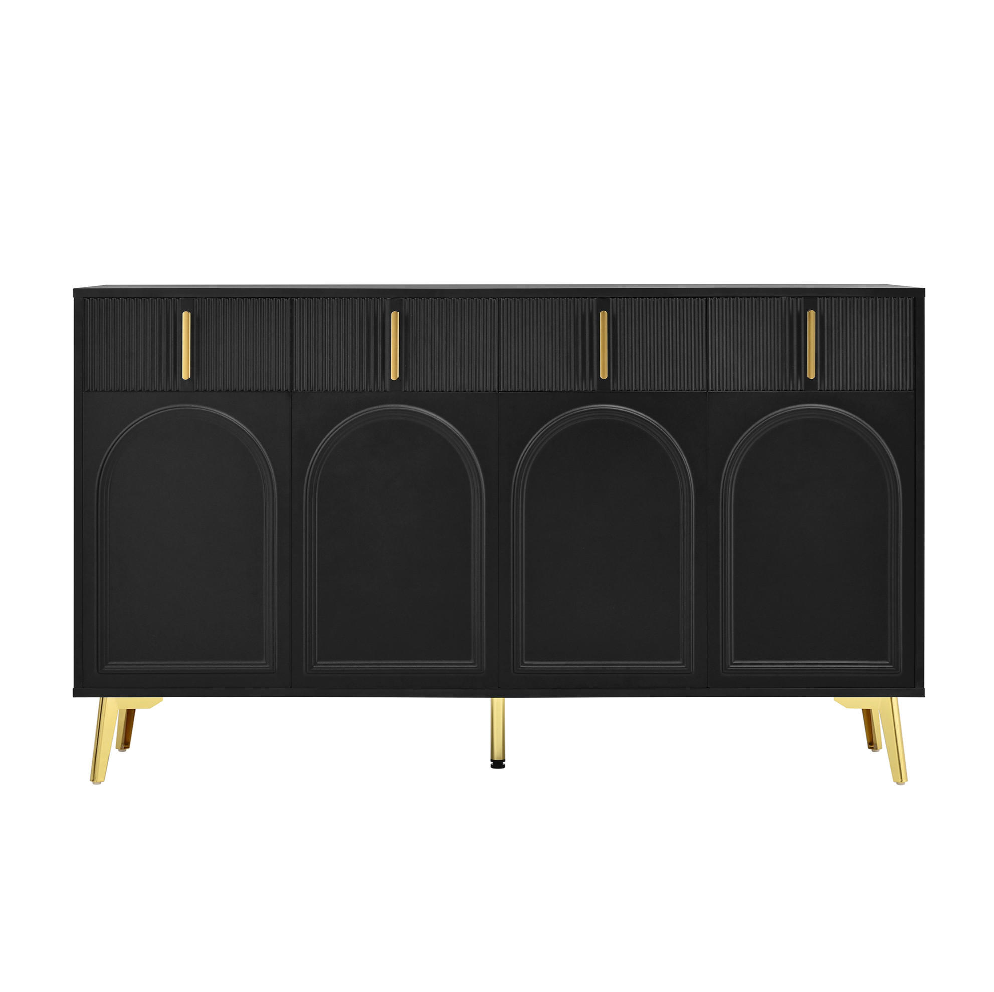 SIDEBOARD mit 4 Türen und 4 Schubladen, (MDF/Melamin), goldfarbenen Griffen und Beinen, 140/38/82 cm, Schwarz - Schwarz, Holzwerkstoff (140/82/38cm) - Redom