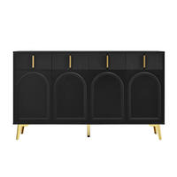 SIDEBOARD mit 4 Türen und 4 Schubladen, (MDF/Melamin), goldfarbenen Griffen und Beinen, 140/38/82 cm, Schwarz - Schwarz, Holzwerkstoff (140/82/38cm) - Redom