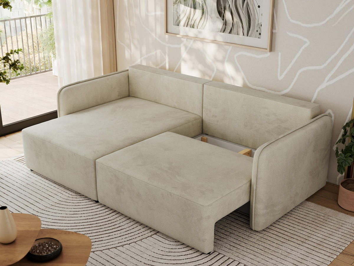ECKSCHLAFSOFA MESTO L Beige Velvet - links - Beige/Schwarz, Kunststoff/Textil (227/147cm) - MKS
