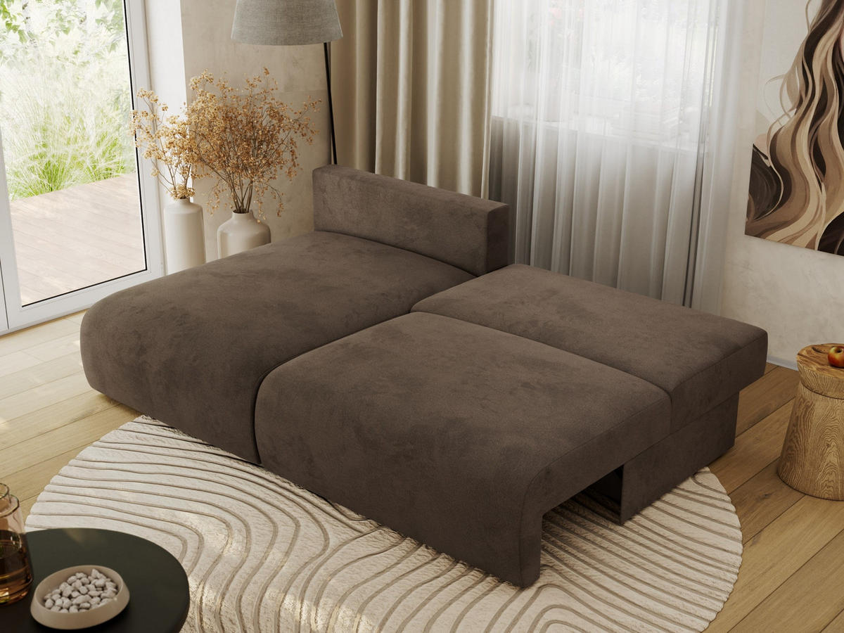 ECKSCHLAFSOFA VIVO L Braun Velvet - links - Schwarz/Braun, Kunststoff/Textil (223/150cm) - MKS
