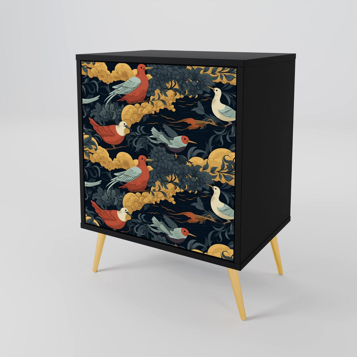 SIDEBOARD FOWLY DAZE, Schwarz, 57,5x42x72,5 cm, Schwarze Metallfüße - Multicolor/Schwarz, Holzwerkstoff/Metall (57.5/72.5/42cm) - SpaceRebels