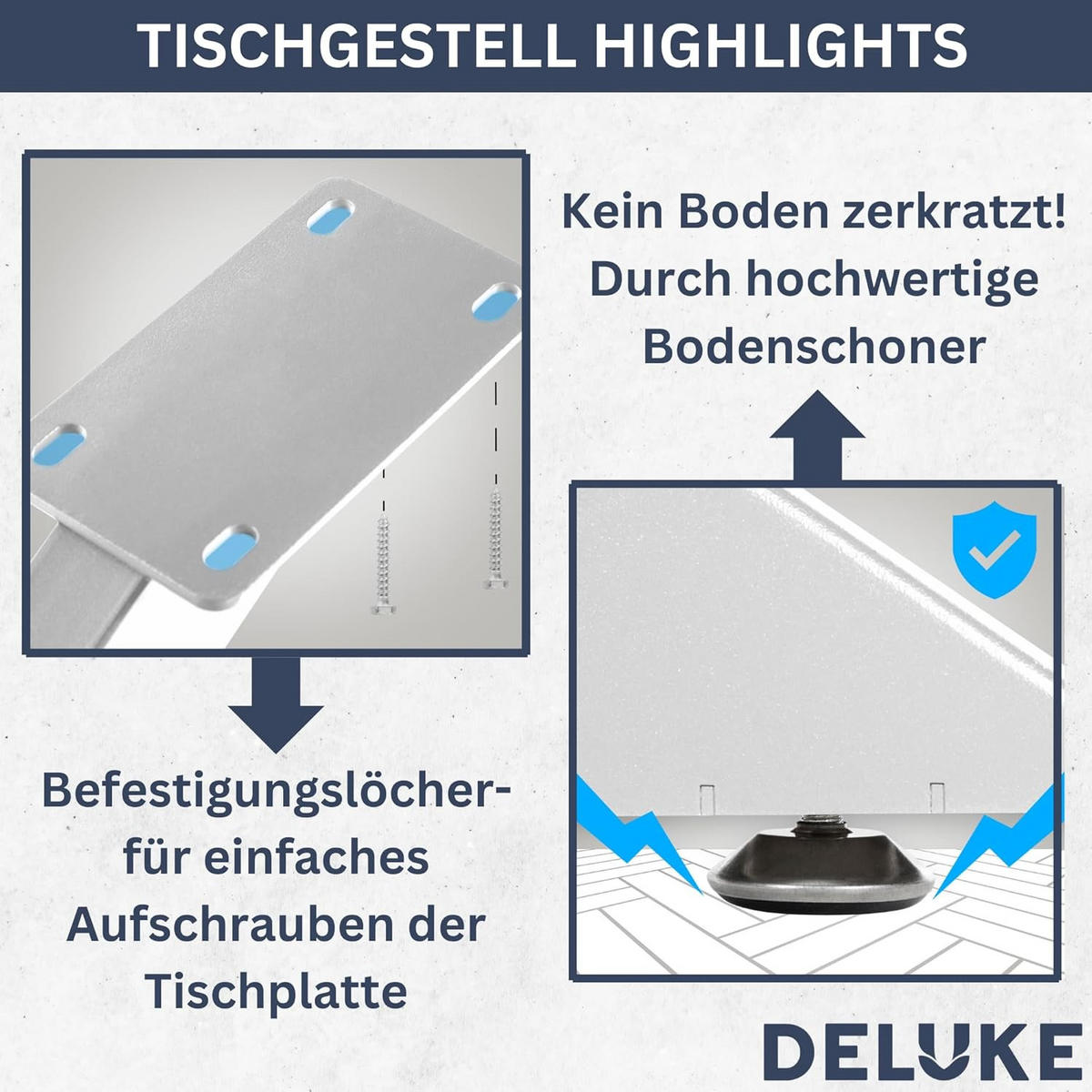 TISCHGESTELL Metall KRYT Weiß | inkl. Schrauben + Bodenschoner | 71x120x68cm - Weiß, Metall (120/71/68cm) - DELUKE