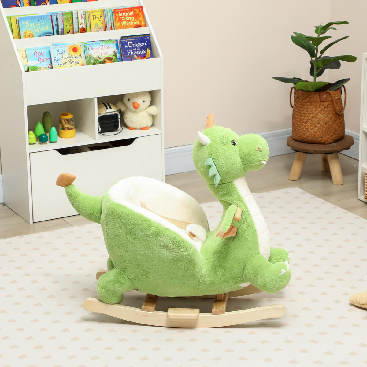 SCHAUKELTIER DE-10220 Dinosaurier-Design mit Geräuschen Grün - Grün, Holz (39/66/73cm) - ComfortXL