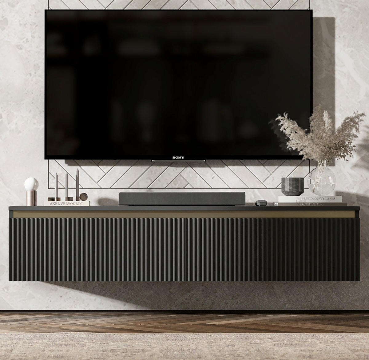 TV-SCHRANK Selene Schwarz matt Glamour 140 cm - Schwarz, Holzwerkstoff (140/30/35cm) - Meble Lindner