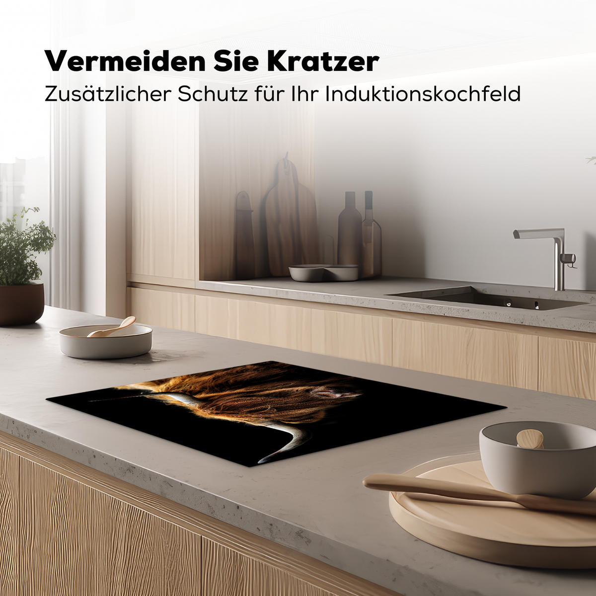 HERDABDECKPLATTE Schottischer Highlander - Hörner - Schwarz - Tiere - Natur - Wild - Kuh 65x52 cm - Cognac, Kunststoff (65/52/0.2cm) - MuchoWow