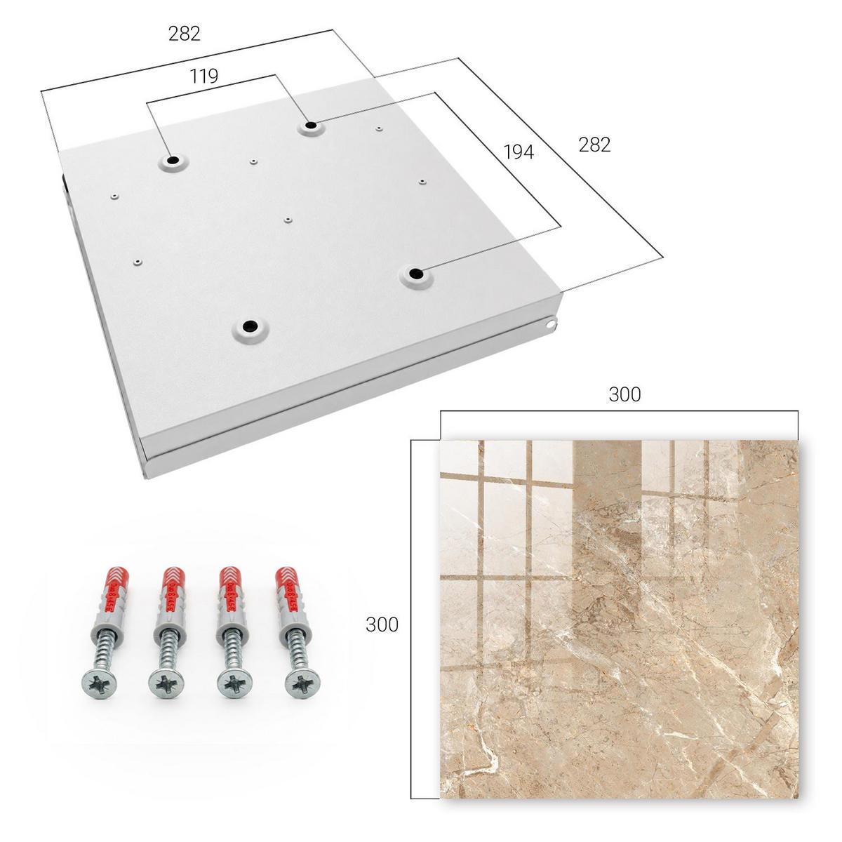 SCHLÜSSELBOX Weiß 30x30 cm – Türöffnung nach rechts - Marmormuster - Beige, Metall (30/30/5cm) - TULUP