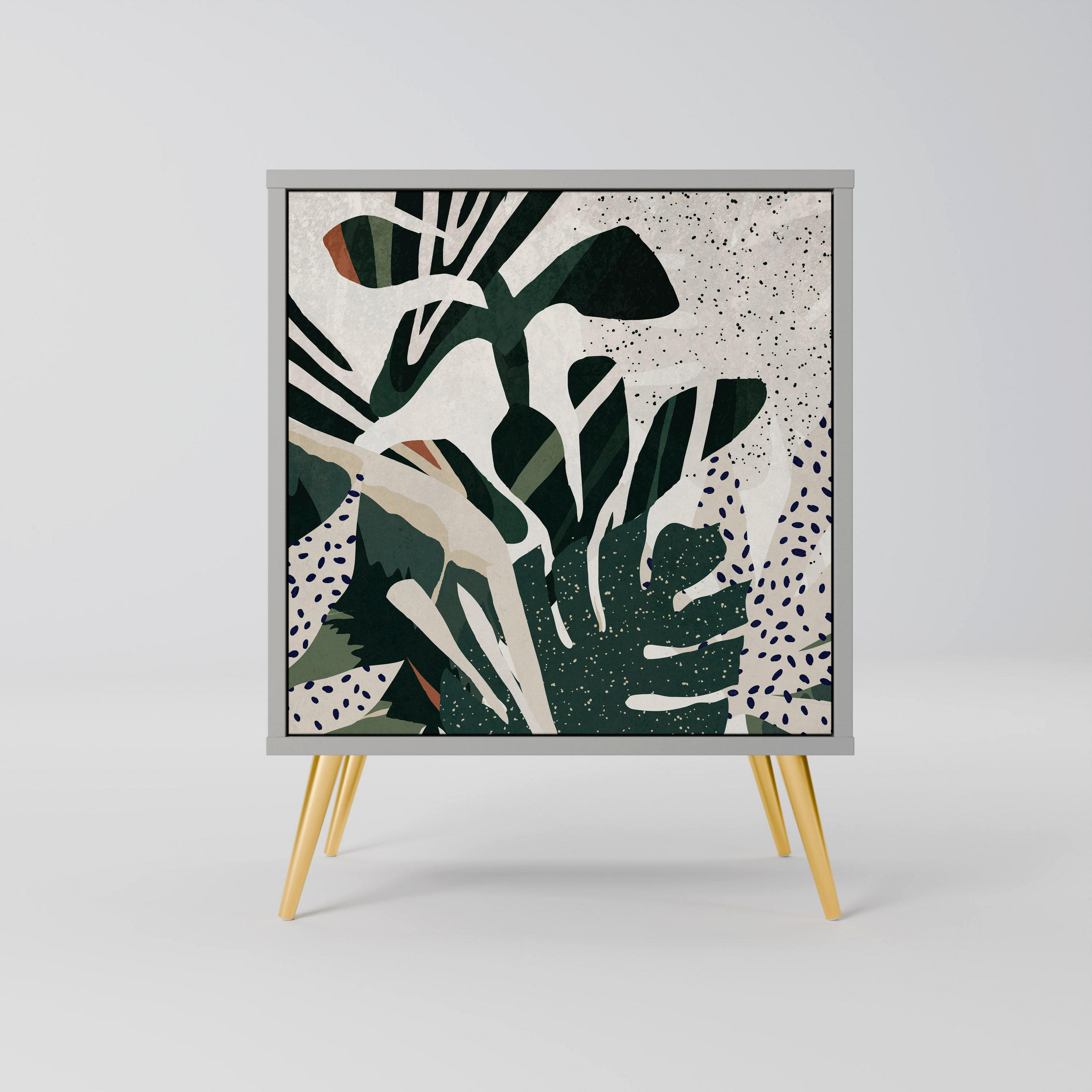SIDEBOARD VERDURE FORMATION, Grau, 57,5x42x75,5 cm, Goldfarbene Metallfüße - Goldfarben/Multicolor, Holzwerkstoff/Metall (57.5/75.5/42cm) - SpaceRebels