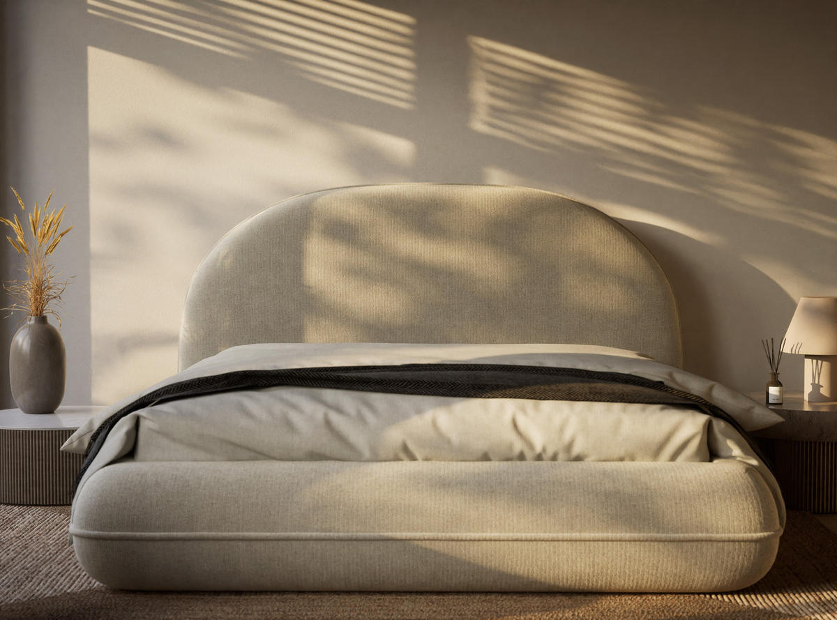 POLSTERBETT Koji Creme 140/200 cm im Chenille-Stoff - Creme/Schwarz, Holz/Holzwerkstoff (140/200cm) - Maison de Reve