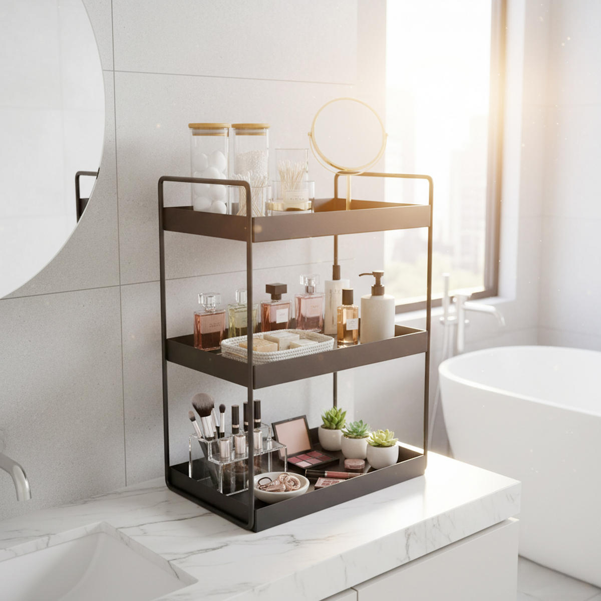 POLICA na koreniny - čierna, kov (26/44/18cm) - Relaxdays