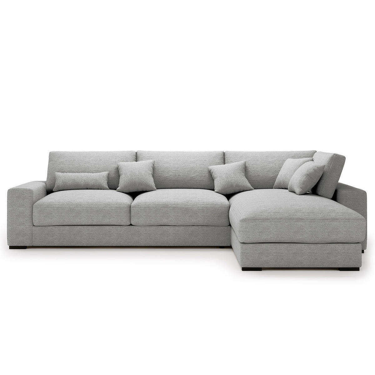 ECKSOFA mit Longchair - Silberfarben/Schwarz, Kunststoff/Textil (340/205cm) - home24