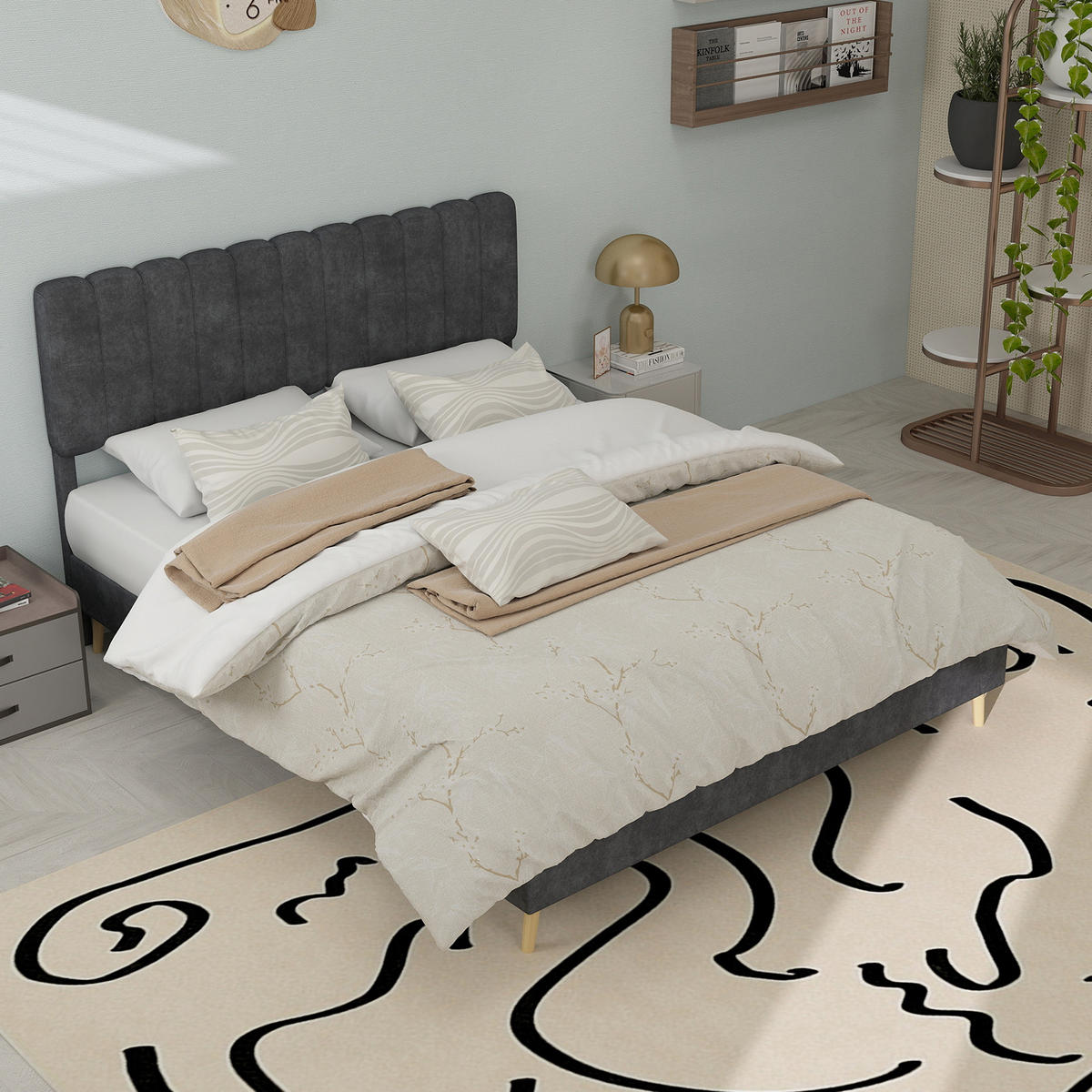 POLSTERBETT 140x200 cm ohne Stauraum grau - Grau, Textil (140/200cm) - LEBENLANG