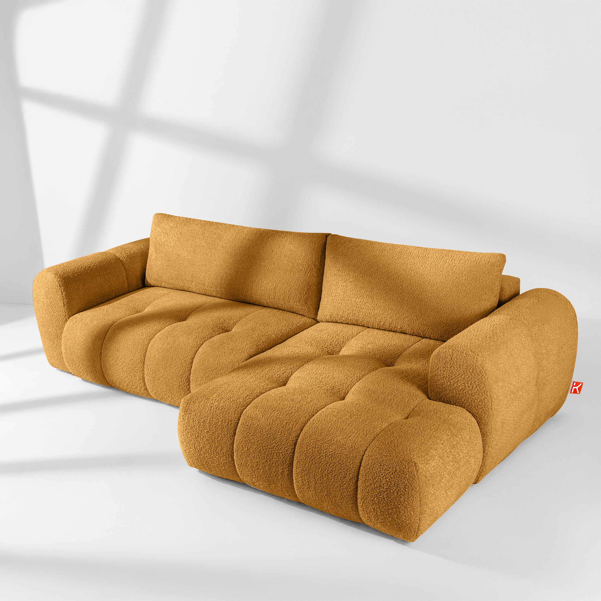 ECKSOFA RECHTS LIRA, Honigfarben, Bouclé - Honig, Holz/Holzwerkstoff (295/112cm) - KONSIMO®