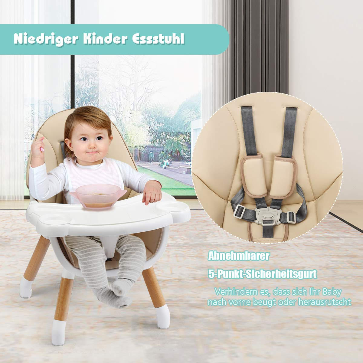 BABYHOCHSTUHL Khaki - Braun, Kunststoff (62/100/62cm) - COSTWAY