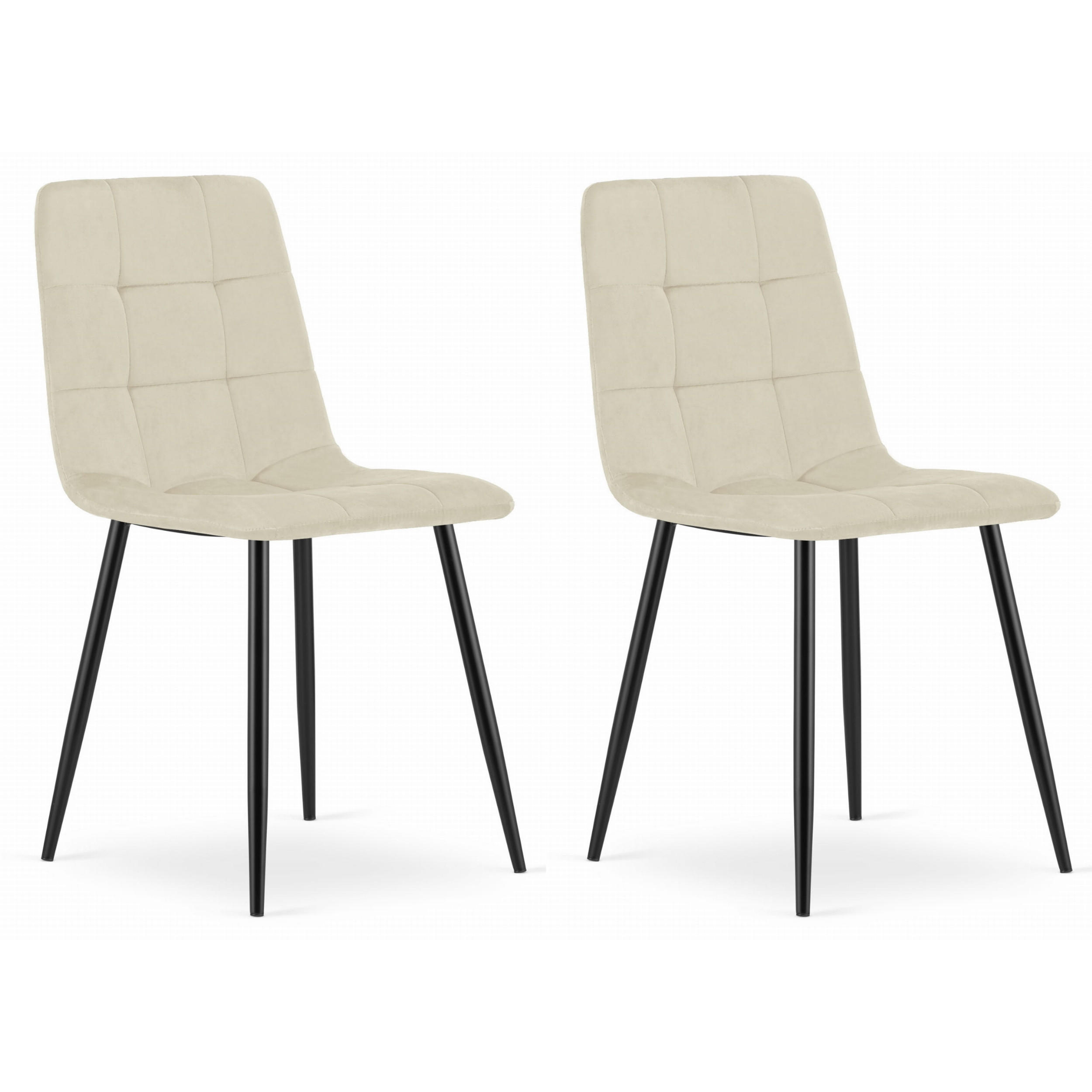 STUHL CETARA 2-er Set, Beige, Schwarz, mit Samtstoff gepolstert - Beige, Textil/Metall (45/87/51cm) - Komodee