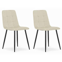 STUHL CETARA 2-er Set, Beige, Schwarz, mit Samtstoff gepolstert - Beige, Textil/Metall (45/87/51cm) - Komodee