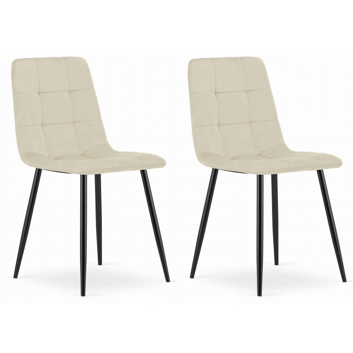 STUHL CETARA 2-er Set, Beige, Schwarz, mit Samtstoff gepolstert - Beige, Textil/Metall (45/87/51cm) - Komodee