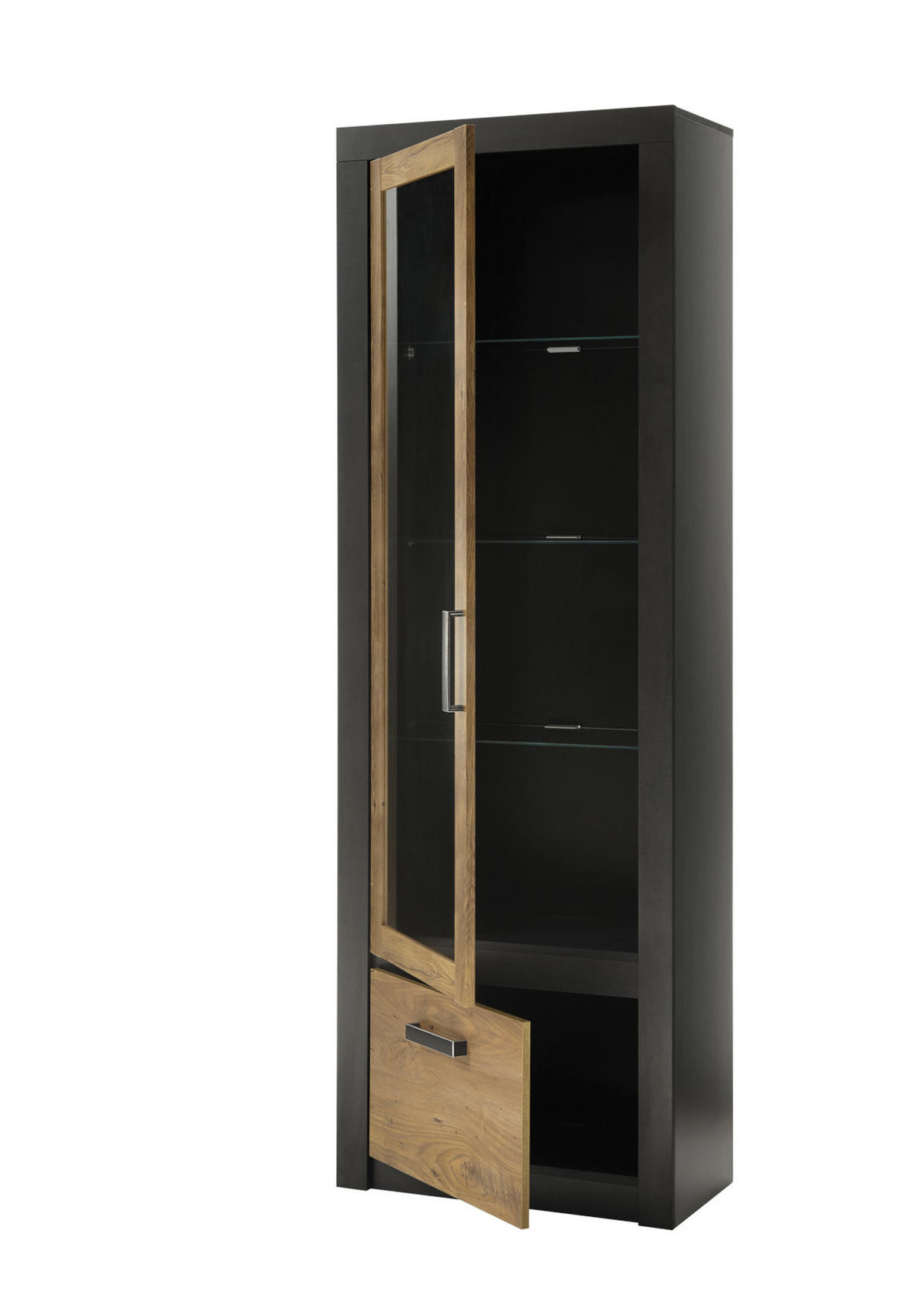 VITRINE Kastanie grau Fresco, Vitrinenschrank, 67 x 200 cm - Kastanienfarben/Dunkelgrau, Glas/Holzwerkstoff (67/200/35cm) - Furn.Design