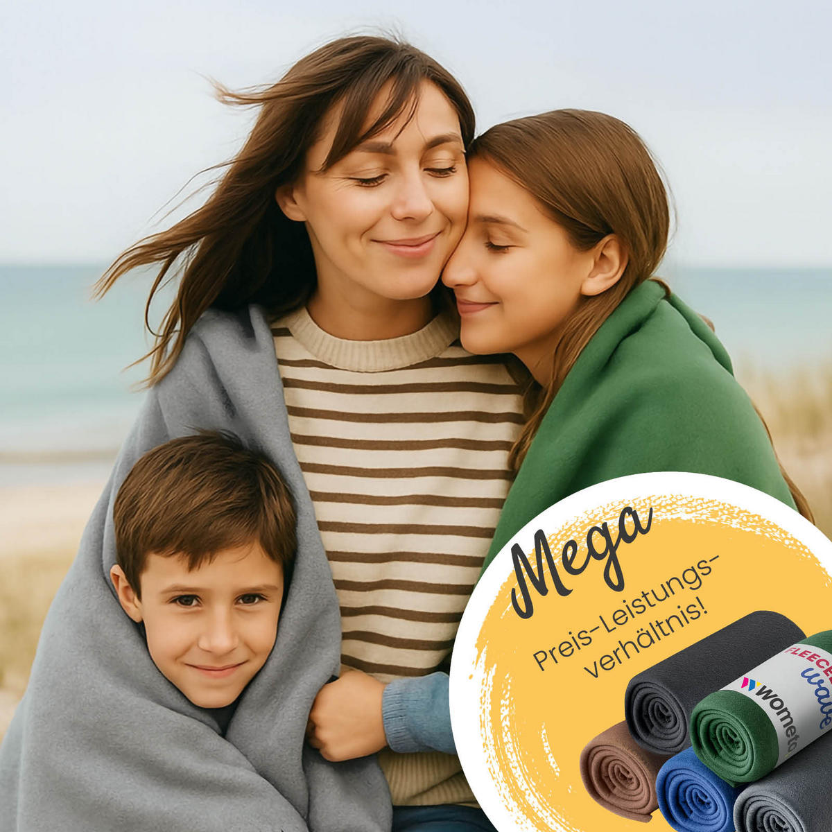 FLEECEDECKE WAVE 3er Set blau 120/160 cm Wellenrand Anti-Pilling - Blau, Textil (120/160cm) - wometo