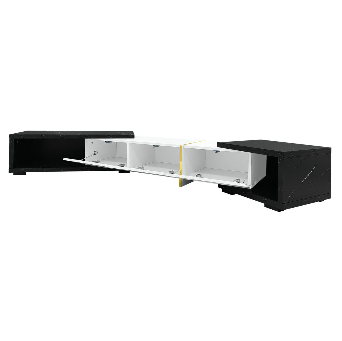 TV komoda, 140-260/40/30 cm, MDF a dřevotříska, bílá/černá mramor, otočná - bílá, kompozitní dřevo (260/30/40cm) - BEAOK