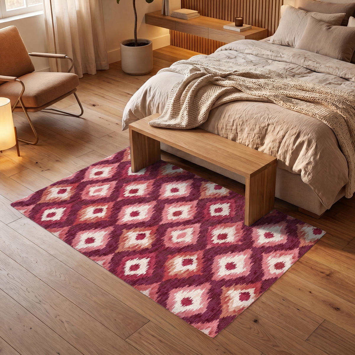 KOBERCE - Diamantové tvary - Ružová - Vzor - Textúra - 180x120 cm - bordová, textil/plast (180/0.4cm) - OnlyWow
