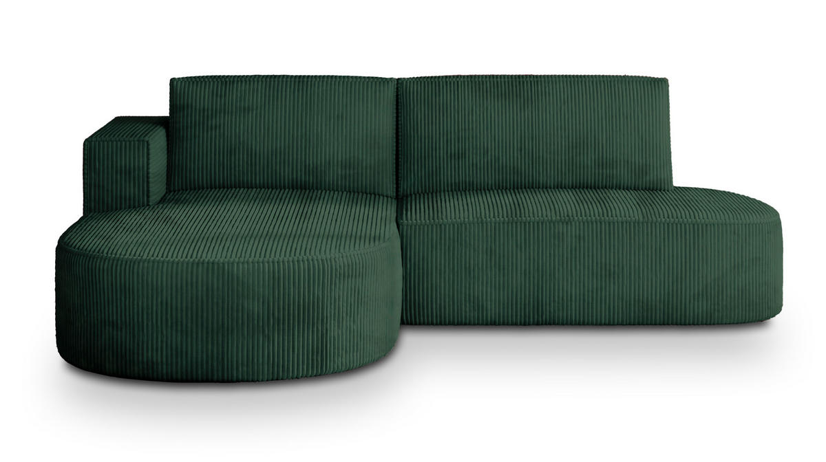 ECKSOFA CORTIO P L-S Grün Kordstoff mit Schlaffunktion - Grün, Holz (265/174cm) - MASSENO