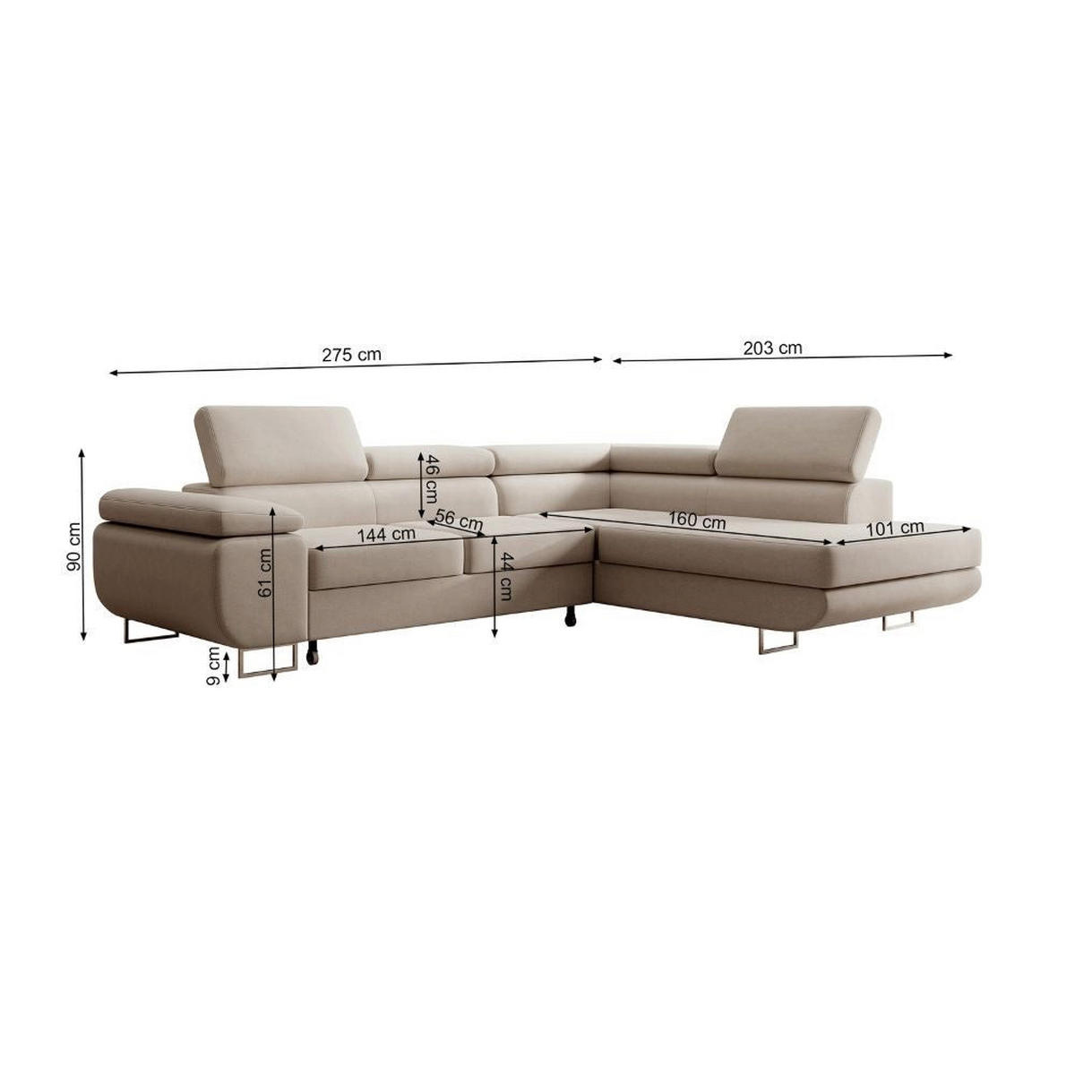 ECKSOFA Stevil Graubeige Velours - Greige/Silberfarben, Textil/Metall (275/203cm) - Selsey
