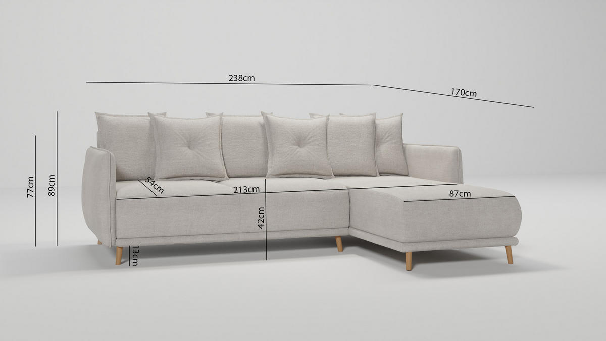 ECKSOFA Chroma Beige Luxusmicrofaser - Ecru/Beige, Holz/Textil (238/170cm) - S-Style Möbel