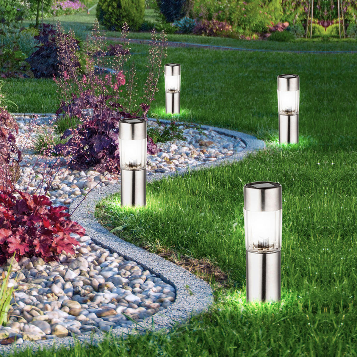 LED SOLARLEUCHTE 4er Set Edelstahl Kunststoff silber klar - Silberfarben, Metall (4.6/4.6/25cm) - Globo Lighting