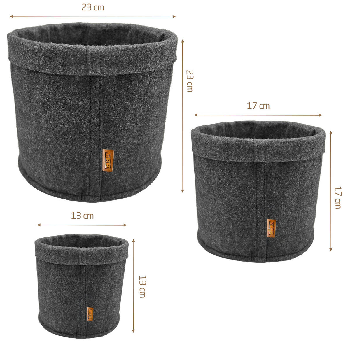 AUFBEWAHRUNGSKÖRBE 3er-Set - Dunkelgrau, Textil (23/23/23cm) - Miqio Design