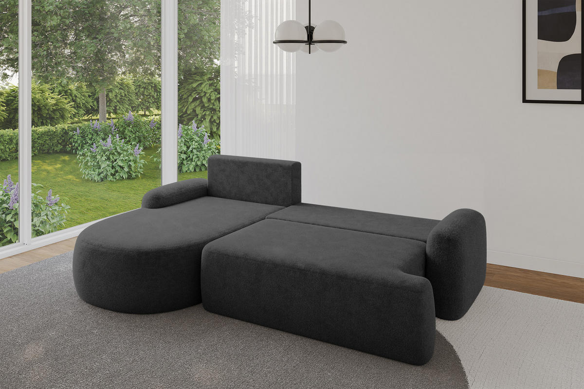 ECKSOFA mit Schlaffunktion und Bettkasten LIRA-L - 264x172x89 Grafitgrau - Graphitfarben, Holzwerkstoff/Textil (264/172cm) - ALTDECOR