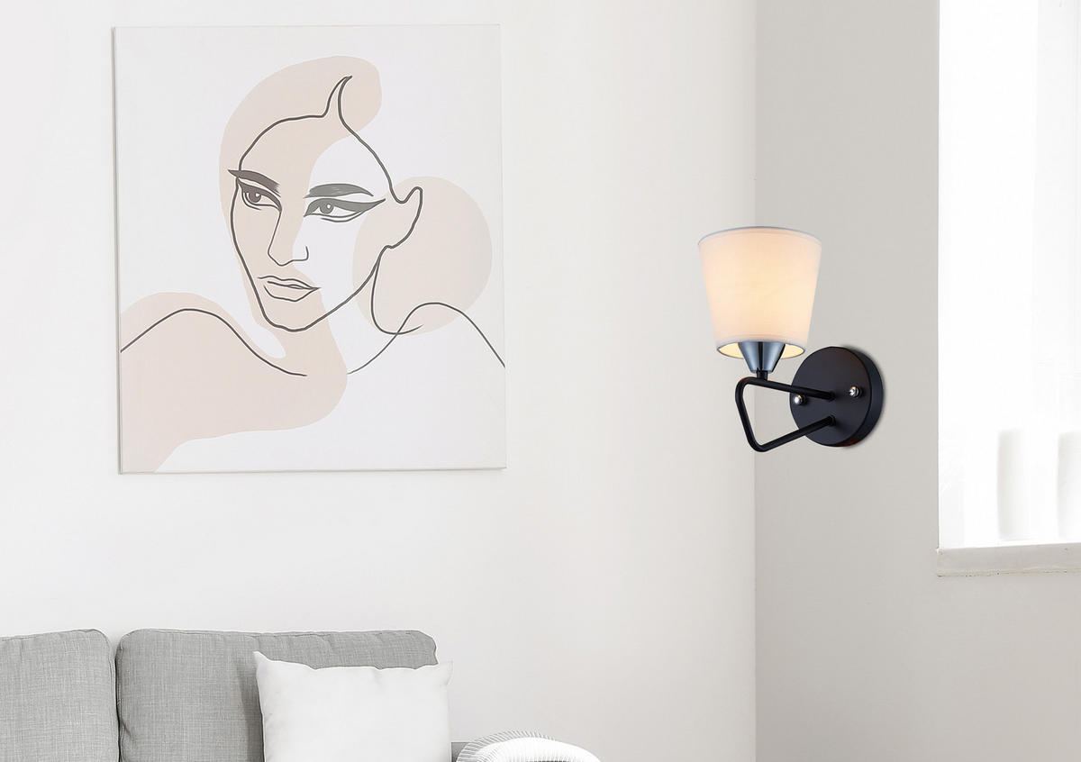 WANDLEUCHTE Rupi, Schwarz, 14/24 cm - Schwarz/Weiß, Textil/Metall (20/14/24cm) - Kayani