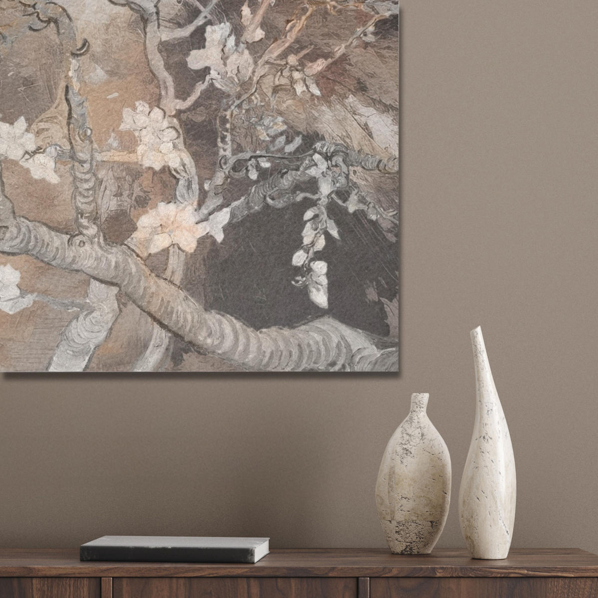 AKUSTIKBILD Mandelblüte - Kunst - Van Gogh - Beige - Abstrakt Wanddeko 60x90 cm - Braun, Kunststoff (60/90/0.9cm) - MuchoWow