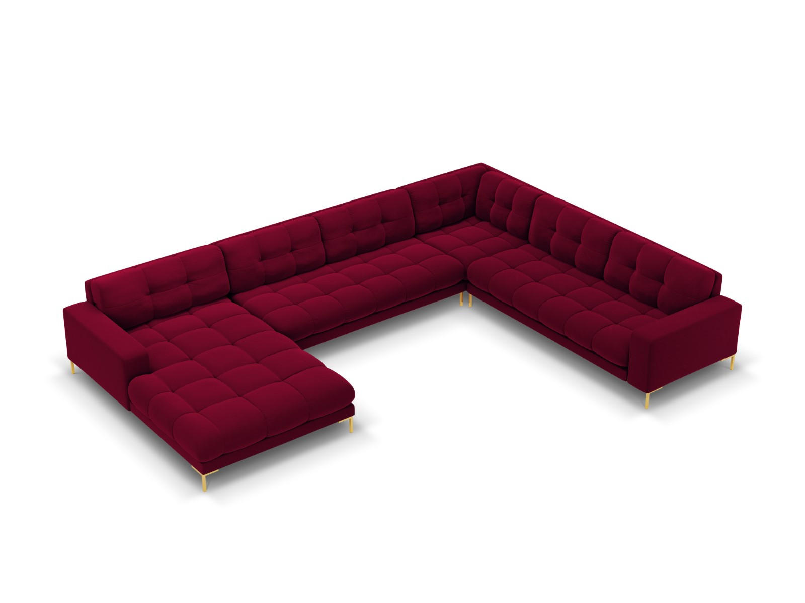 PANORAMASOFA rechts Mamaia aus Samt rot 7 Sitzplätze - Rot, Textil (256/75/327cm) - Micadoni