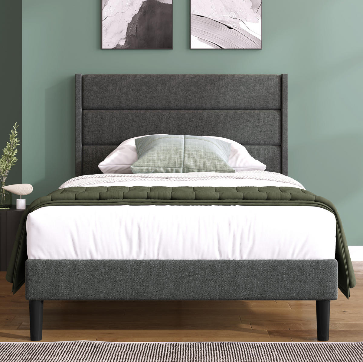 POLSTERBETT 90/200 cm Grau aus Leinen mit Matratze und Lattenrost - Dunkelgrau, Textil (90/200cm) - Flora Grace