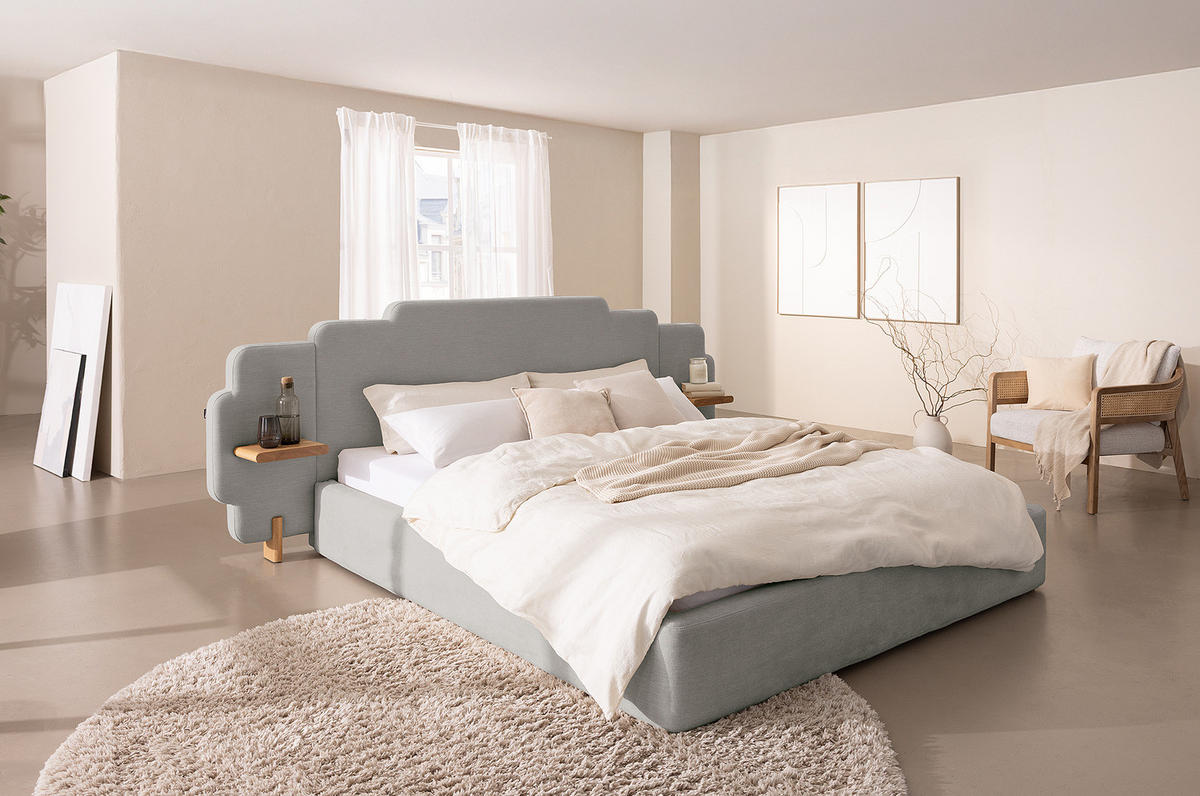 POLSTERBETT - Chenille - Hellgrau, Textil (160/200cm) - home24