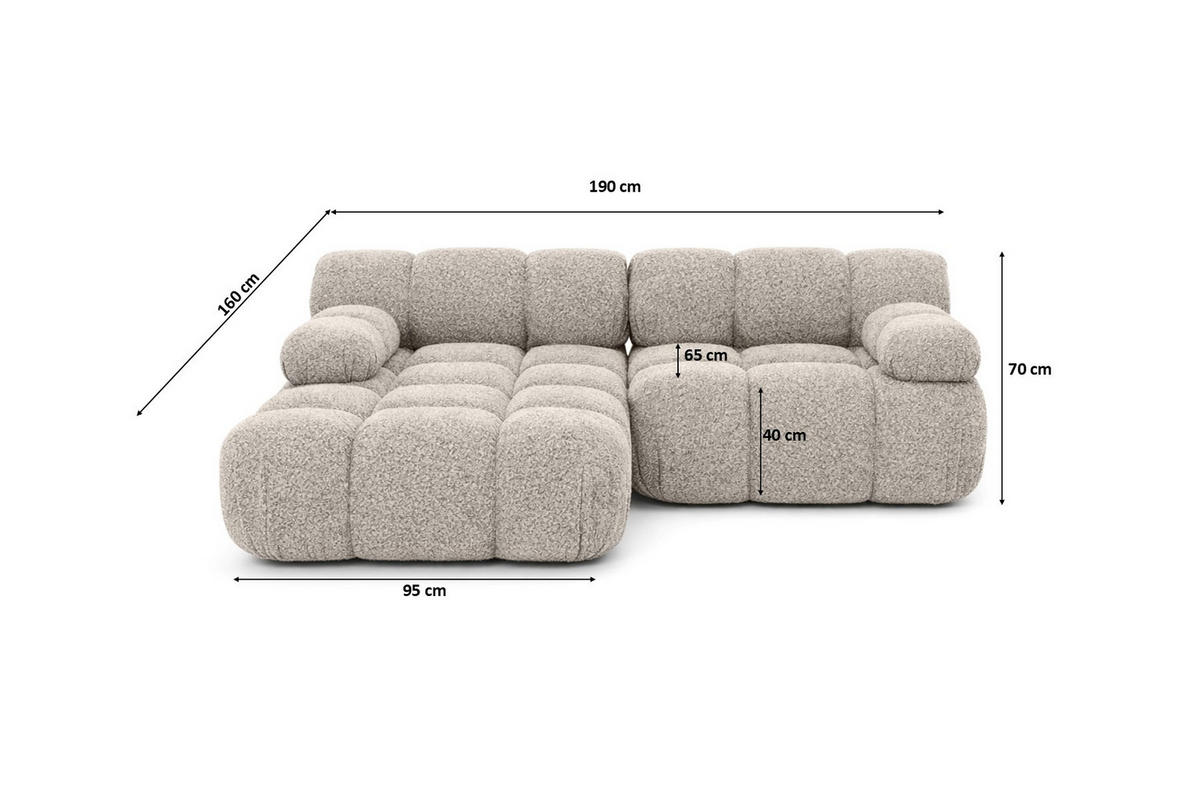 ECKSOFA L-form Mini Modular, Bouclé-Stoff Abriamo, Beige, Links, Selia - Beige, Holz (190/160cm) - Kaiser Möbel