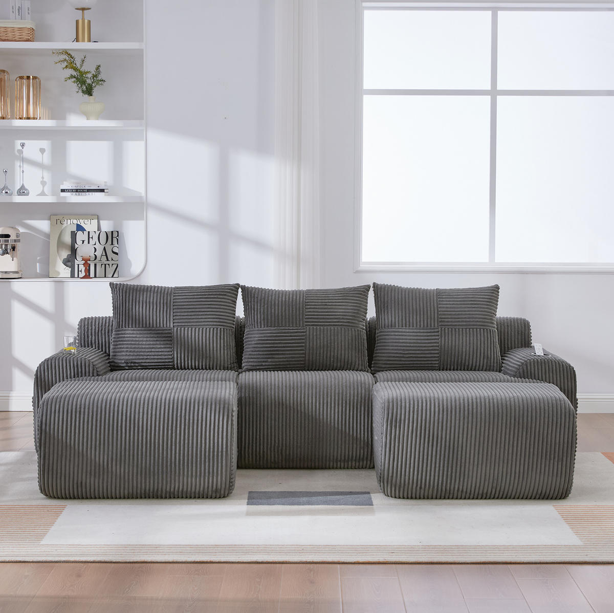 MODULARE Wohnlandschaft 268/174/66 cm in Dunkelgrau mit Cupholder - Dunkelgrau, Textil (174/80/268cm) - BEAOK