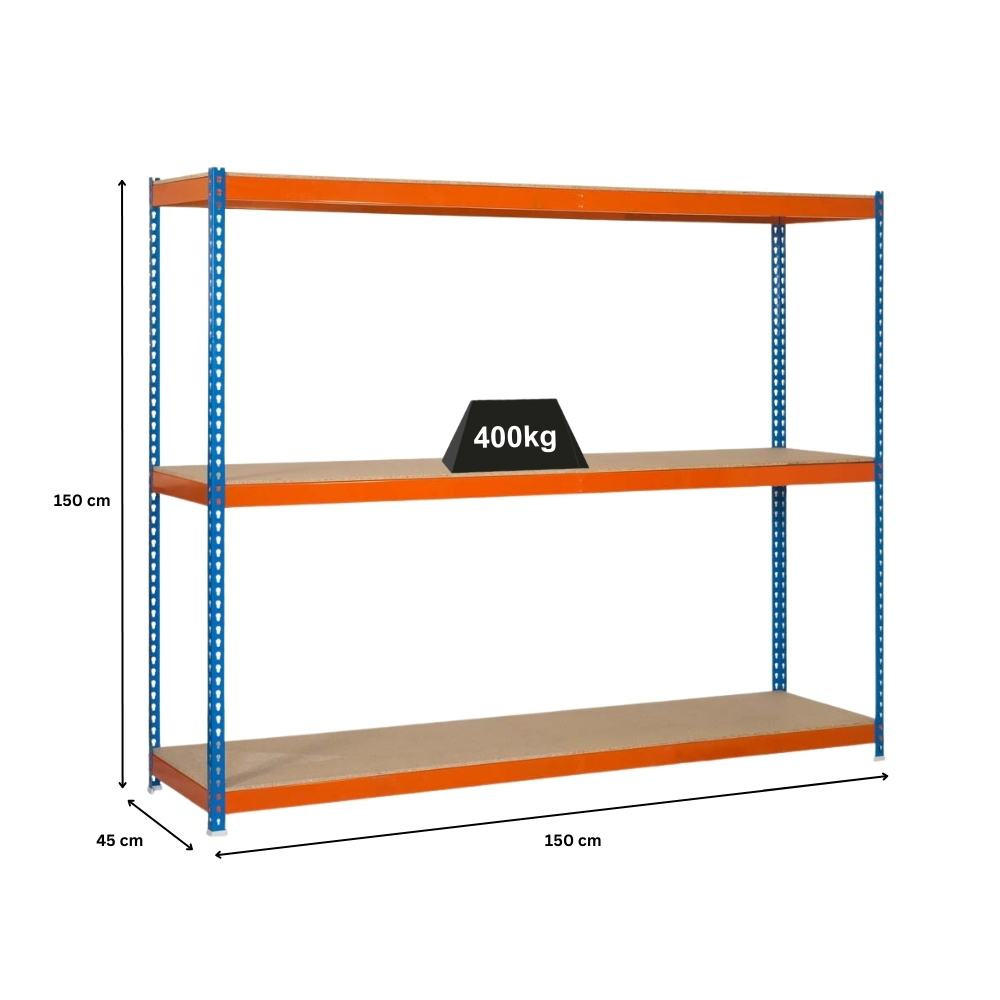 SCHWERLASTREGAL MID WOOD YETI THREE | HxBxT 150x150x45cm | Fachlast 400kg | Blau-Orange - Gelb, Metall (150/150/45cm) - PROREGAL