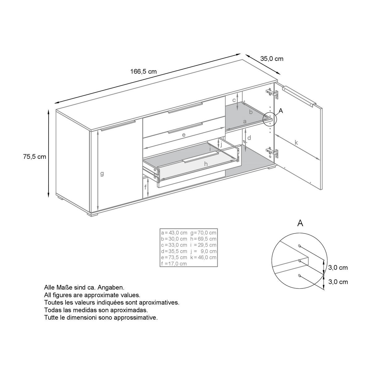 SIDEBOARD Linio Weiß Hochglanz - Weiß Hochglanz, Holzwerkstoff (166.5/75.5/35cm) - Vladon