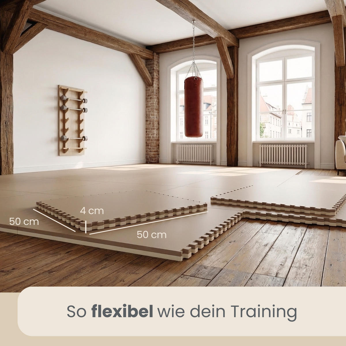 BODENSCHUTZMATTE 50x50x4 cm, Beige, 4er Set - Beige, Kunststoff (50/50/4cm) - eyepower