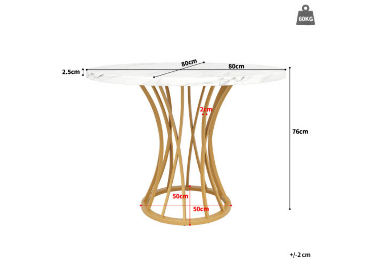 RUNDER ESSTISCH Gold-coloured 80/80/76 cm - Goldfarben, Holz (80/80/76cm) - Urban Meuble