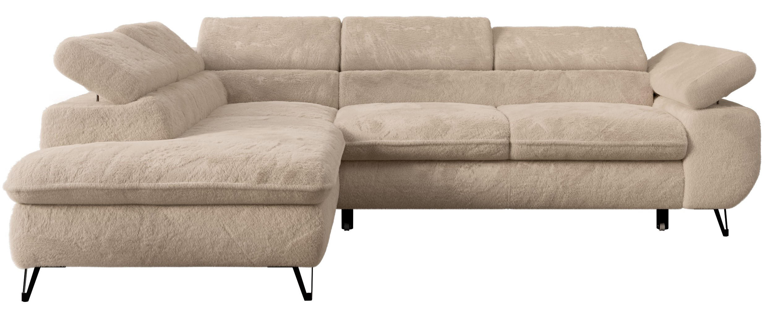 ECKSOFA PETER L Beige Plüsch - Links Seite - Beige/Schwarz, Textil/Metall (208/273cm) - MKS