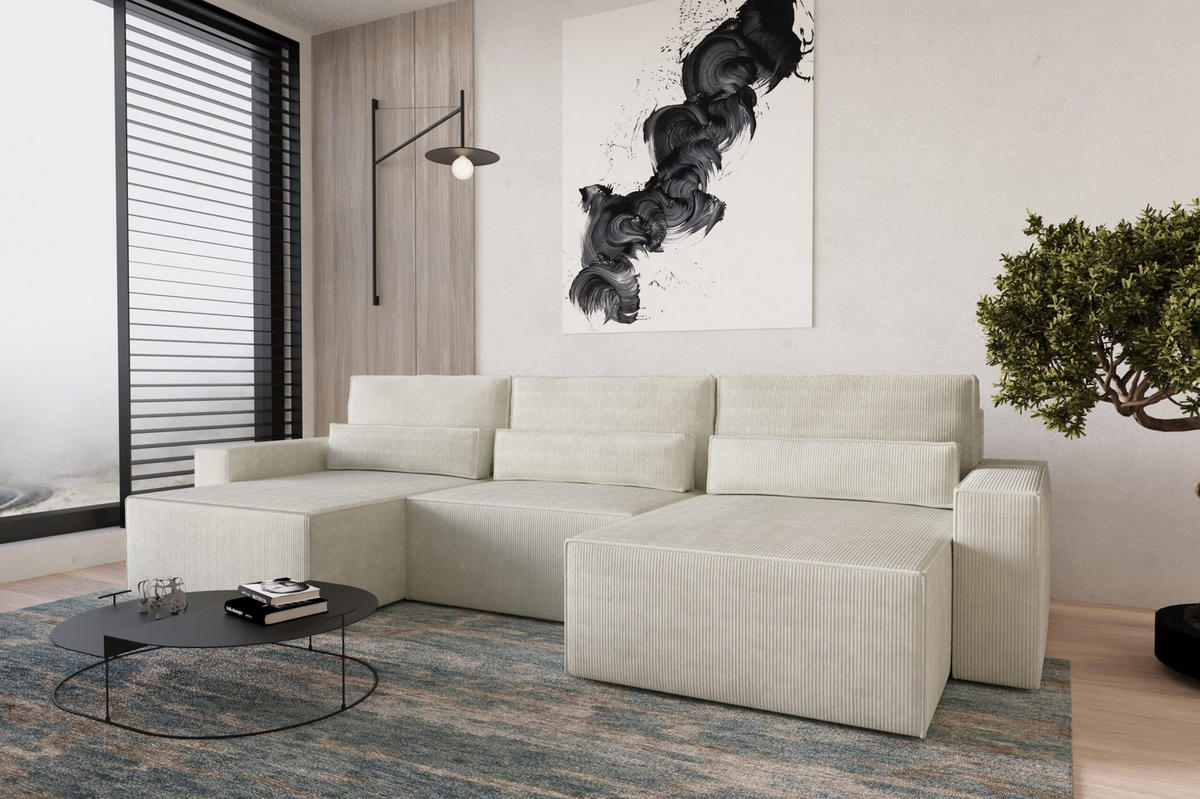 WOHNLANDSCHAFT DENVER U mini - Beige - Poso 105 - Creme, Holzwerkstoff (350/92/162cm) - Möblo