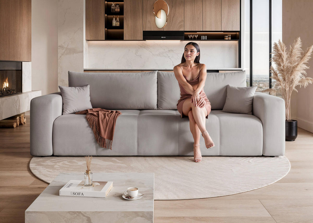 SCHLAFSOFA Velours mit Bettkasten und Schlaffunktion - Grau, Holzwerkstoff/Textil (246/79/93cm) - Idohome