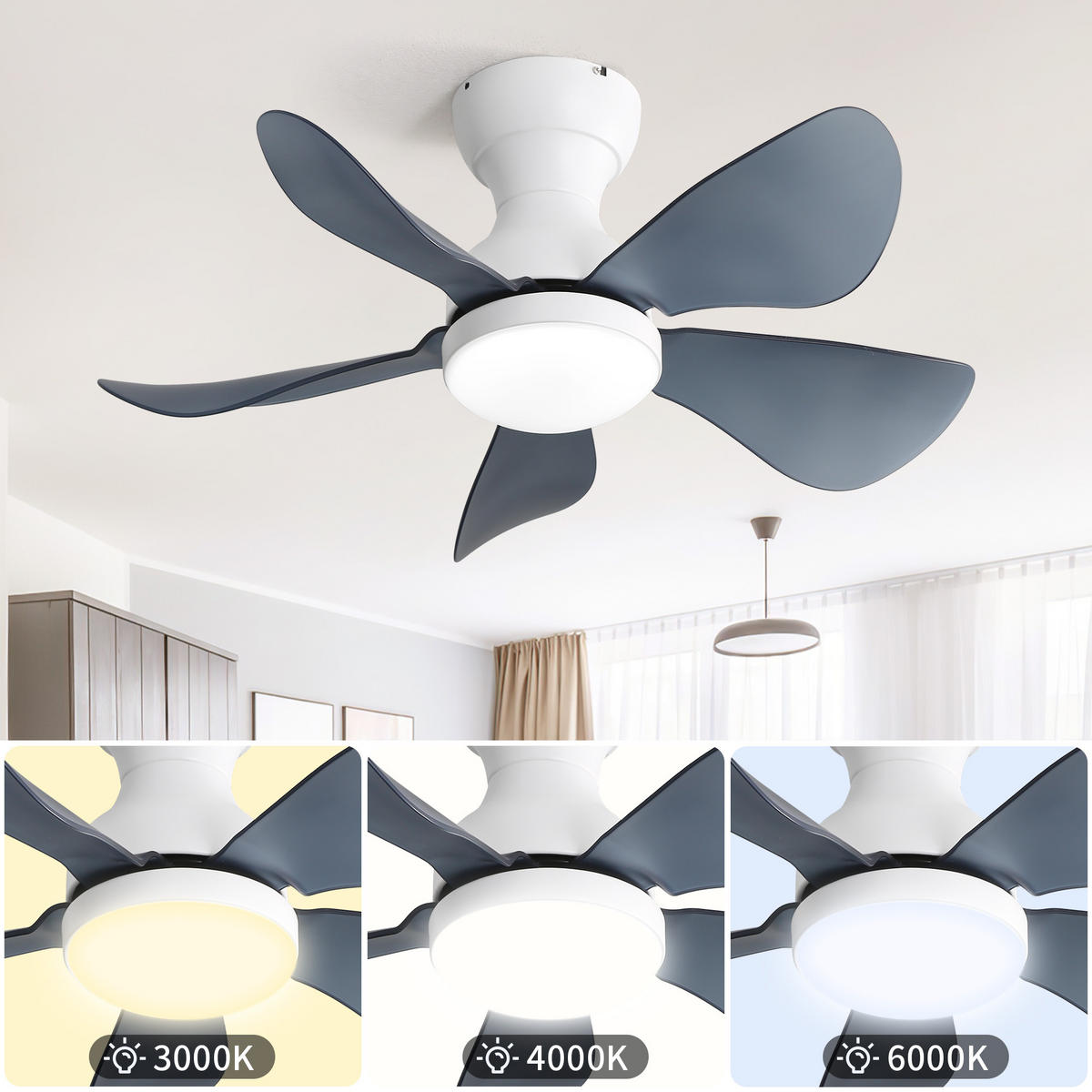 DECKENVENTILATOR 29Zoll Weiß LED Licht 5 ABS Flügel DC Motor - Weiß, Kunststoff (73.66/73.66/29.97cm) - CASIVA